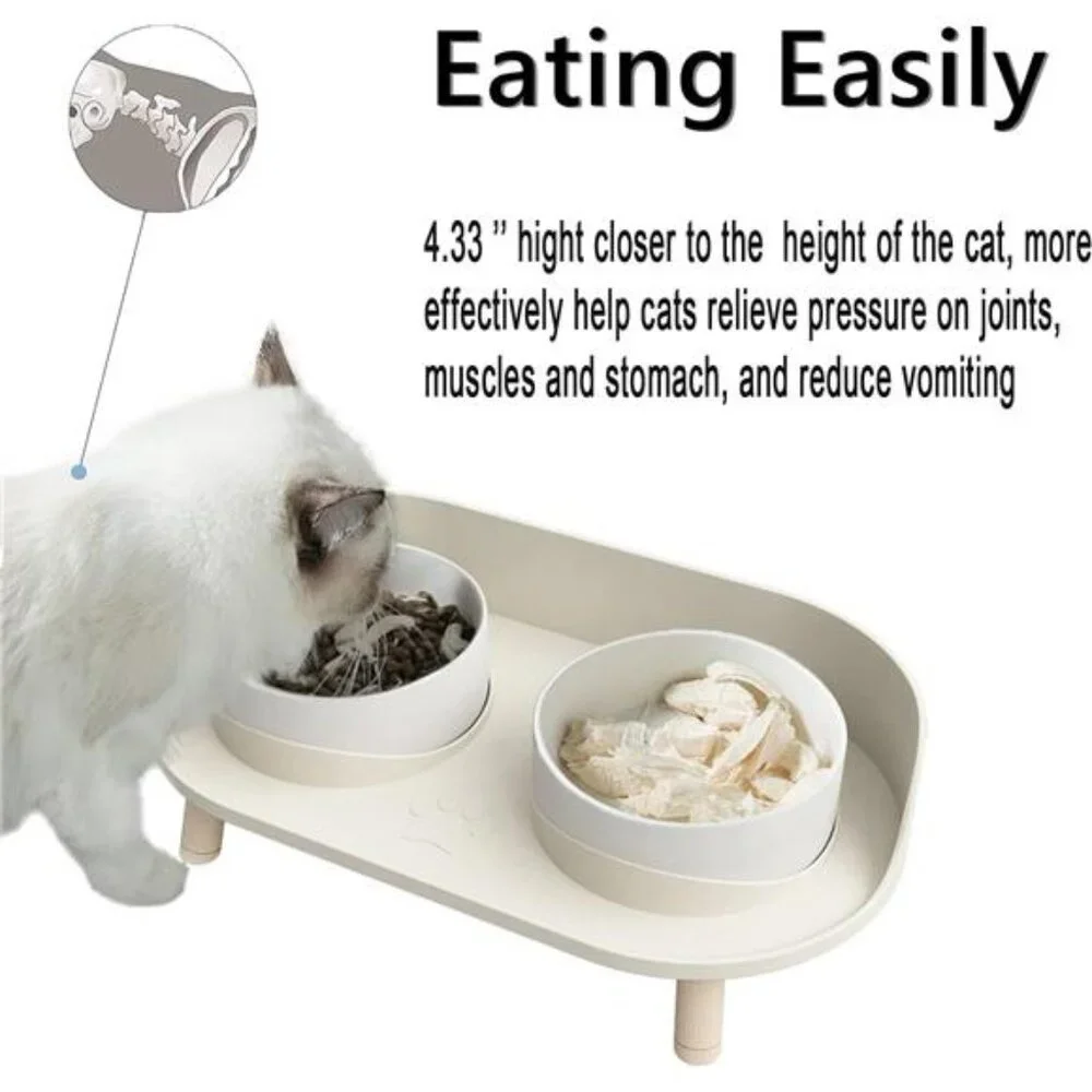 Cat Food Bowls, Elevated Ceramics Dog Cat Bowls Stand with No-Spill Design